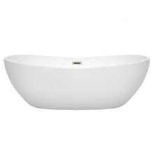 Load image into Gallery viewer, Wyndham Rebecca 70 Inch Freestanding Bathtub in White with Brushed Nickel Drain and Overflow Trim- Wyndham