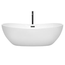 Load image into Gallery viewer, Wyndham Rebecca 70 Inch Freestanding Bathtub in White with Floor Mounted Faucet, Drain and Overflow Trim in Matte Black- Wyndham