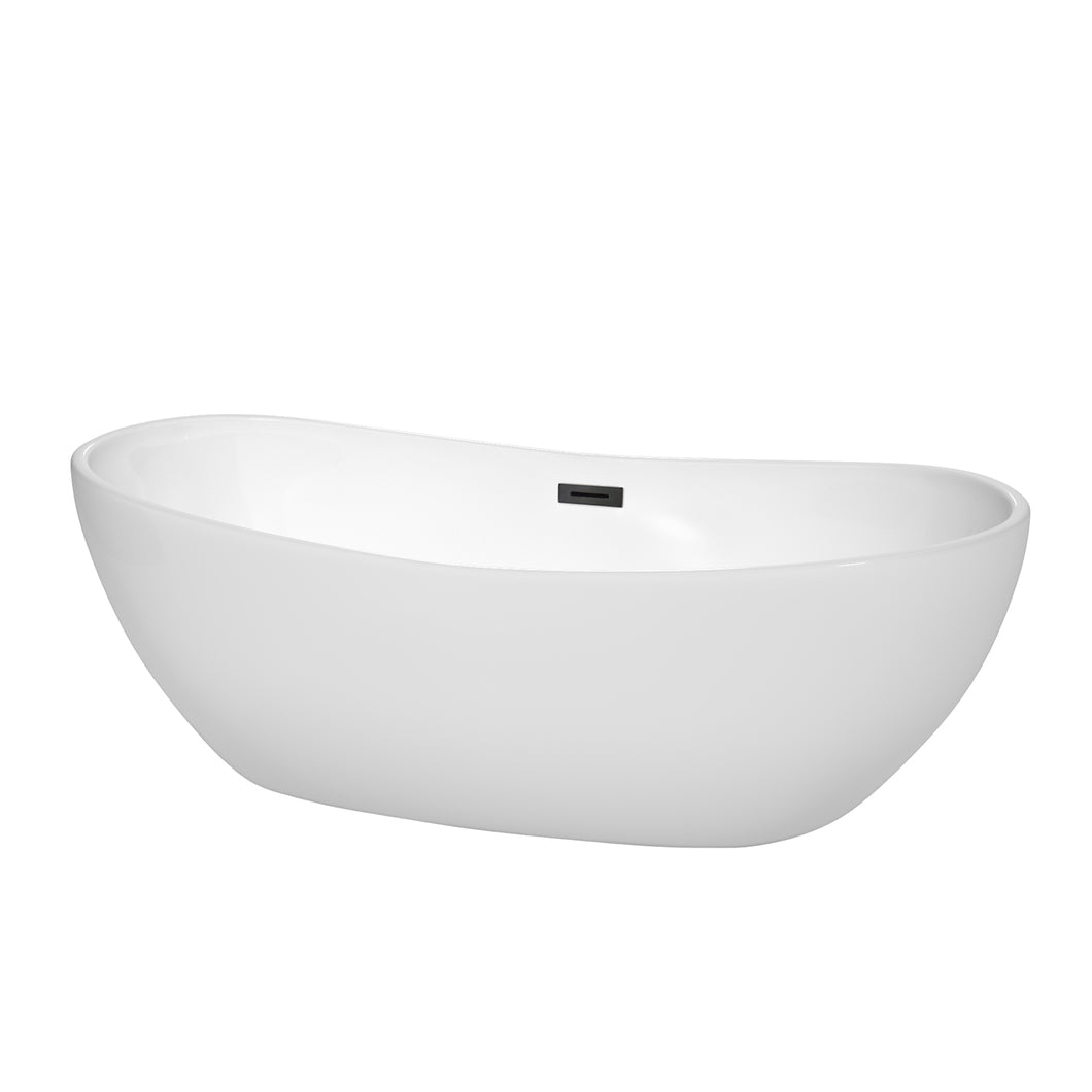 Wyndham Rebecca 70 Inch Freestanding Bathtub in White with Matte Black Drain and Overflow Trim- Wyndham