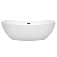 Load image into Gallery viewer, Wyndham Rebecca 70 Inch Freestanding Bathtub in White with Matte Black Drain and Overflow Trim- Wyndham