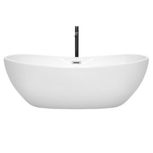 Load image into Gallery viewer, Wyndham Rebecca 70 Inch Freestanding Bathtub in White with Polished Chrome Trim and Floor Mounted Faucet in Matte Black- Wyndham