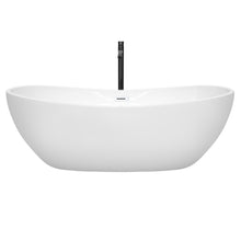 Load image into Gallery viewer, Wyndham Rebecca 70 Inch Freestanding Bathtub in White with Shiny White Trim and Floor Mounted Faucet in Matte Black- Wyndham