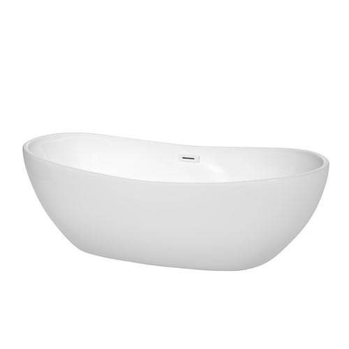 Wyndham Rebecca 70 Inch Freestanding Bathtub in White with Shiny White Drain and Overflow Trim- Wyndham