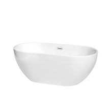 Load image into Gallery viewer, Wyndham Brooklyn 60 Inch Freestanding Bathtub in White with Polished Chrome Drain and Overflow Trim- Wyndham