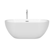 Load image into Gallery viewer, Wyndham Brooklyn 60 Inch Freestanding Bathtub in White with Floor Mounted Faucet, Drain and Overflow Trim in Polished Chrome- Wyndham