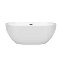 Load image into Gallery viewer, Wyndham Brooklyn 60 Inch Freestanding Bathtub in White with Brushed Nickel Drain and Overflow Trim- Wyndham