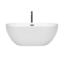 Load image into Gallery viewer, Wyndham Brooklyn 60 Inch Freestanding Bathtub in White with Floor Mounted Faucet, Drain and Overflow Trim in Matte Black- Wyndham