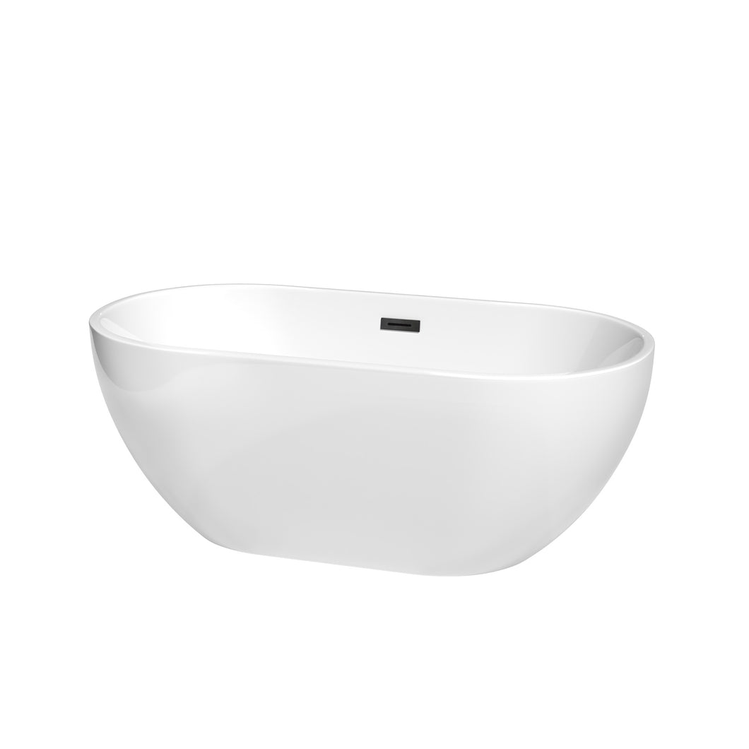 Wyndham Brooklyn 60 Inch Freestanding Bathtub in White with Matte Black Drain and Overflow Trim- Wyndham