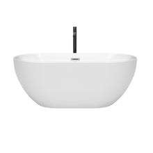 Load image into Gallery viewer, Wyndham Brooklyn 60 Inch Freestanding Bathtub in White with Polished Chrome Trim and Floor Mounted Faucet in Matte Black- Wyndham