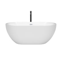 Load image into Gallery viewer, Wyndham Brooklyn 60 Inch Freestanding Bathtub in White with Shiny White Trim and Floor Mounted Faucet in Matte Black- Wyndham