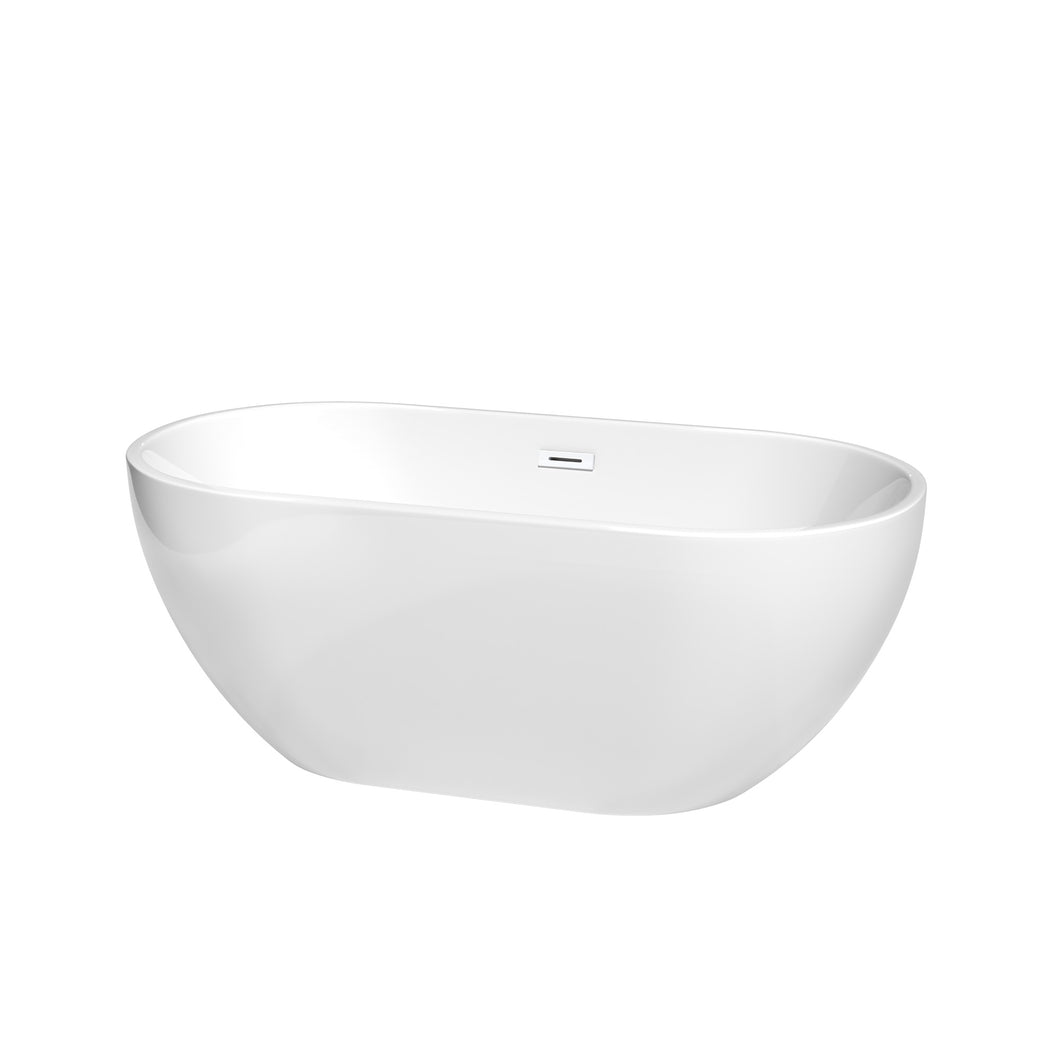 Wyndham Brooklyn 60 Inch Freestanding Bathtub in White with Shiny White Drain and Overflow Trim- Wyndham