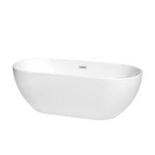 Load image into Gallery viewer, Wyndham Brooklyn 67 Inch Freestanding Bathtub in White with Polished Chrome Drain and Overflow Trim- Wyndham