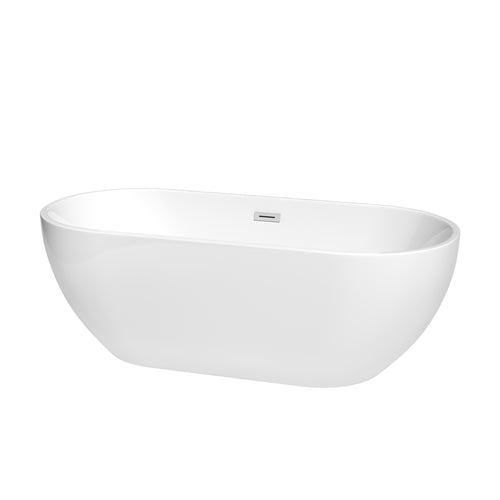 Wyndham Brooklyn 67 Inch Freestanding Bathtub in White with Polished Chrome Drain and Overflow Trim- Wyndham