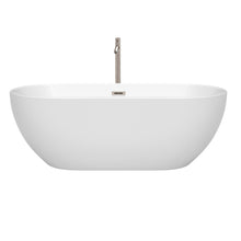 Load image into Gallery viewer, Wyndham Brooklyn 67 Inch Freestanding Bathtub in White with Floor Mounted Faucet, Drain and Overflow Trim in Brushed Nickel- Wyndham