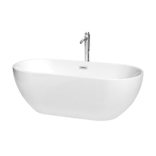 Load image into Gallery viewer, Wyndham Brooklyn 67 Inch Freestanding Bathtub in White with Floor Mounted Faucet, Drain and Overflow Trim in Polished Chrome- Wyndham