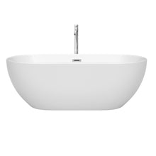 Load image into Gallery viewer, Wyndham Brooklyn 67 Inch Freestanding Bathtub in White with Floor Mounted Faucet, Drain and Overflow Trim in Polished Chrome- Wyndham