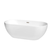 Load image into Gallery viewer, Wyndham Brooklyn 67 Inch Freestanding Bathtub in White with Brushed Nickel Drain and Overflow Trim- Wyndham