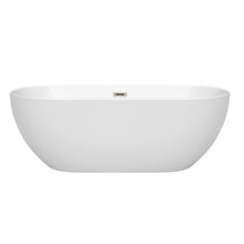 Load image into Gallery viewer, Wyndham Brooklyn 67 Inch Freestanding Bathtub in White with Brushed Nickel Drain and Overflow Trim- Wyndham