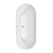 Load image into Gallery viewer, Wyndham Brooklyn 67 Inch Freestanding Bathtub in White with Floor Mounted Faucet, Drain and Overflow Trim in Brushed Nickel- Wyndham