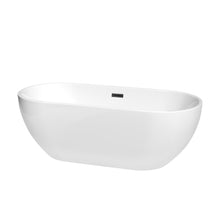 Load image into Gallery viewer, Wyndham Brooklyn 67 Inch Freestanding Bathtub in White with Matte Black Drain and Overflow Trim- Wyndham