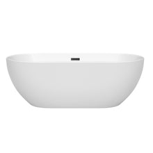 Load image into Gallery viewer, Wyndham Brooklyn 67 Inch Freestanding Bathtub in White with Matte Black Drain and Overflow Trim- Wyndham