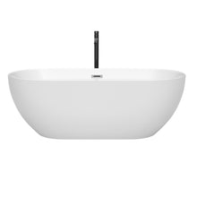 Load image into Gallery viewer, Wyndham Brooklyn 67 Inch Freestanding Bathtub in White with Polished Chrome Trim and Floor Mounted Faucet in Matte Black- Wyndham