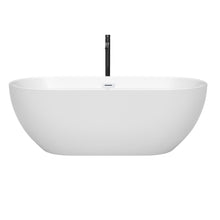 Load image into Gallery viewer, Wyndham Brooklyn 67 Inch Freestanding Bathtub in White with Shiny White Trim and Floor Mounted Faucet in Matte Black- Wyndham