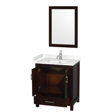 Load image into Gallery viewer, Wyndham Sheffield 30 Inch Single Bathroom Vanity in Espresso, Carrara Cultured Marble Countertop, Undermount Square Sink, 24 Inch Mirror- Wyndham