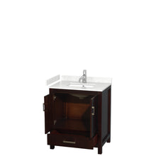 Load image into Gallery viewer, Wyndham Sheffield 30 Inch Single Bathroom Vanity in Espresso, Carrara Cultured Marble Countertop, Undermount Square Sink, No Mirror- Wyndham