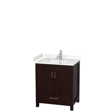 Load image into Gallery viewer, Wyndham Sheffield 30 Inch Single Bathroom Vanity in Espresso, Carrara Cultured Marble Countertop, Undermount Square Sink, No Mirror- Wyndham