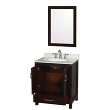 Load image into Gallery viewer, Wyndham Sheffield 30 Inch Single Bathroom Vanity in Espresso, White Carrara Marble Countertop, Undermount Oval Sink, and 24 Inch Mirror- Wyndham