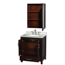Load image into Gallery viewer, Wyndham Sheffield 30 Inch Single Bathroom Vanity in Espresso, White Carrara Marble Countertop, Undermount Oval Sink, and Medicine Cabinet- Wyndham