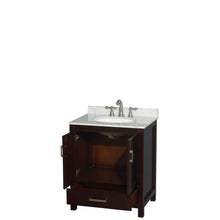 Load image into Gallery viewer, Wyndham Sheffield 30 Inch Single Bathroom Vanity in Espresso, White Carrara Marble Countertop, Undermount Oval Sink, and No Mirror- Wyndham
