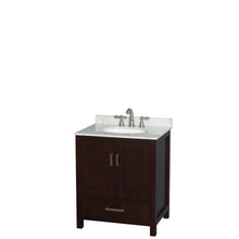 Load image into Gallery viewer, Wyndham Sheffield 30 Inch Single Bathroom Vanity in Espresso, White Carrara Marble Countertop, Undermount Oval Sink, and No Mirror- Wyndham