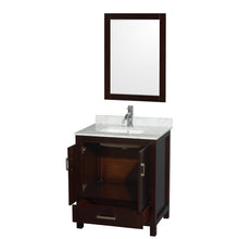 Load image into Gallery viewer, Wyndham Sheffield 30 Inch Single Bathroom Vanity in Espresso, White Carrara Marble Countertop, Undermount Square Sink, and 24 Inch Mirror- Wyndham