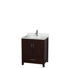 Load image into Gallery viewer, Wyndham Sheffield 30 Inch Single Bathroom Vanity in Espresso, White Carrara Marble Countertop, Undermount Square Sink, and No Mirror- Wyndham