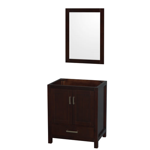 Wyndham Sheffield 30 Inch Single Bathroom Vanity in Espresso, No Countertop, No Sink, and 24 Inch Mirror- Wyndham