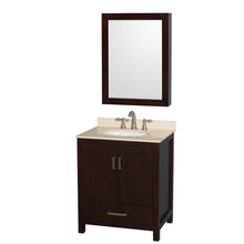 Load image into Gallery viewer, Wyndham Sheffield 30 Inch Single Bathroom Vanity in Espresso, Ivory Marble Countertop, Undermount Oval Sink, and Medicine Cabinet- Wyndham