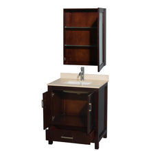 Load image into Gallery viewer, Wyndham Sheffield 30 Inch Single Bathroom Vanity in Espresso, Ivory Marble Countertop, Undermount Square Sink, and Medicine Cabinet- Wyndham