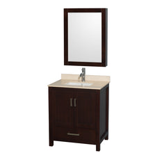 Load image into Gallery viewer, Wyndham Sheffield 30 Inch Single Bathroom Vanity in Espresso, Ivory Marble Countertop, Undermount Square Sink, and Medicine Cabinet- Wyndham