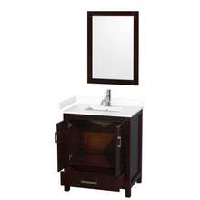 Load image into Gallery viewer, Wyndham Sheffield 30 Inch Single Bathroom Vanity in Espresso, White Cultured Marble Countertop, Undermount Square Sink, 24 Inch Mirror- Wyndham