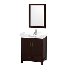 Load image into Gallery viewer, Wyndham Sheffield 30 Inch Single Bathroom Vanity in Espresso, White Cultured Marble Countertop, Undermount Square Sink, 24 Inch Mirror- Wyndham