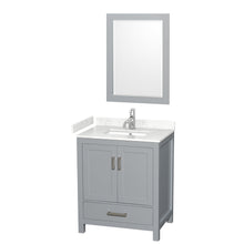 Load image into Gallery viewer, Wyndham Sheffield 30 Inch Single Bathroom Vanity in Gray, Carrara Cultured Marble Countertop, Undermount Square Sink, 24 Inch Mirror- Wyndham