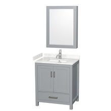 Load image into Gallery viewer, Wyndham Sheffield 30 Inch Single Bathroom Vanity in Gray, Carrara Cultured Marble Countertop, Undermount Square Sink, Medicine Cabinet- Wyndham