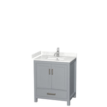 Load image into Gallery viewer, Wyndham Sheffield 30 Inch Single Bathroom Vanity in Gray, Carrara Cultured Marble Countertop, Undermount Square Sink, No Mirror- Wyndham