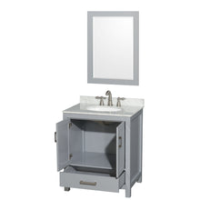 Load image into Gallery viewer, Wyndham Sheffield 30 Inch Single Bathroom Vanity in Gray, White Carrara Marble Countertop, Undermount Oval Sink, and 24 Inch Mirror- Wyndham