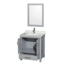 Load image into Gallery viewer, Wyndham Sheffield 30 Inch Single Bathroom Vanity in Gray, White Carrara Marble Countertop, Undermount Square Sink, and 24 Inch Mirror- Wyndham