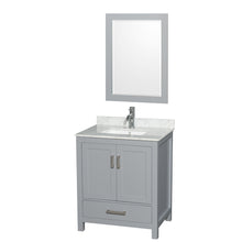 Load image into Gallery viewer, Wyndham Sheffield 30 Inch Single Bathroom Vanity in Gray, White Carrara Marble Countertop, Undermount Square Sink, and 24 Inch Mirror- Wyndham