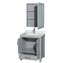 Load image into Gallery viewer, Wyndham Sheffield 30 Inch Single Bathroom Vanity in Gray, White Carrara Marble Countertop, Undermount Square Sink, and Medicine Cabinet- Wyndham