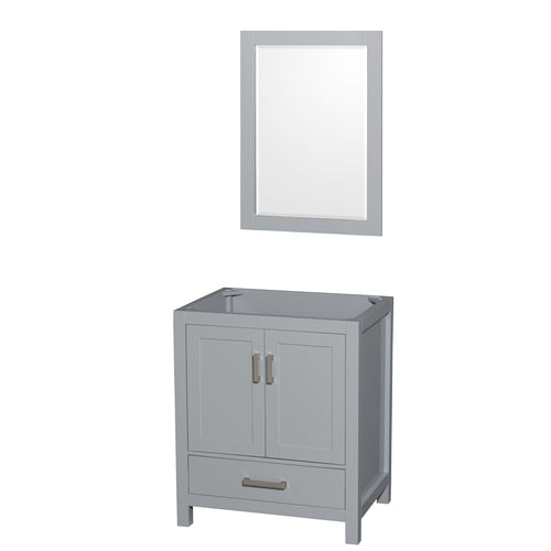 Wyndham Sheffield 30 Inch Single Bathroom Vanity in Gray, No Countertop, No Sink, and 24 Inch Mirror- Wyndham